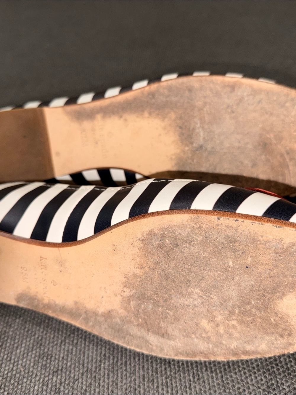 kate spade Black & White Striped Ballet Flats with Red Crystal Heart - Picture 5 of 5